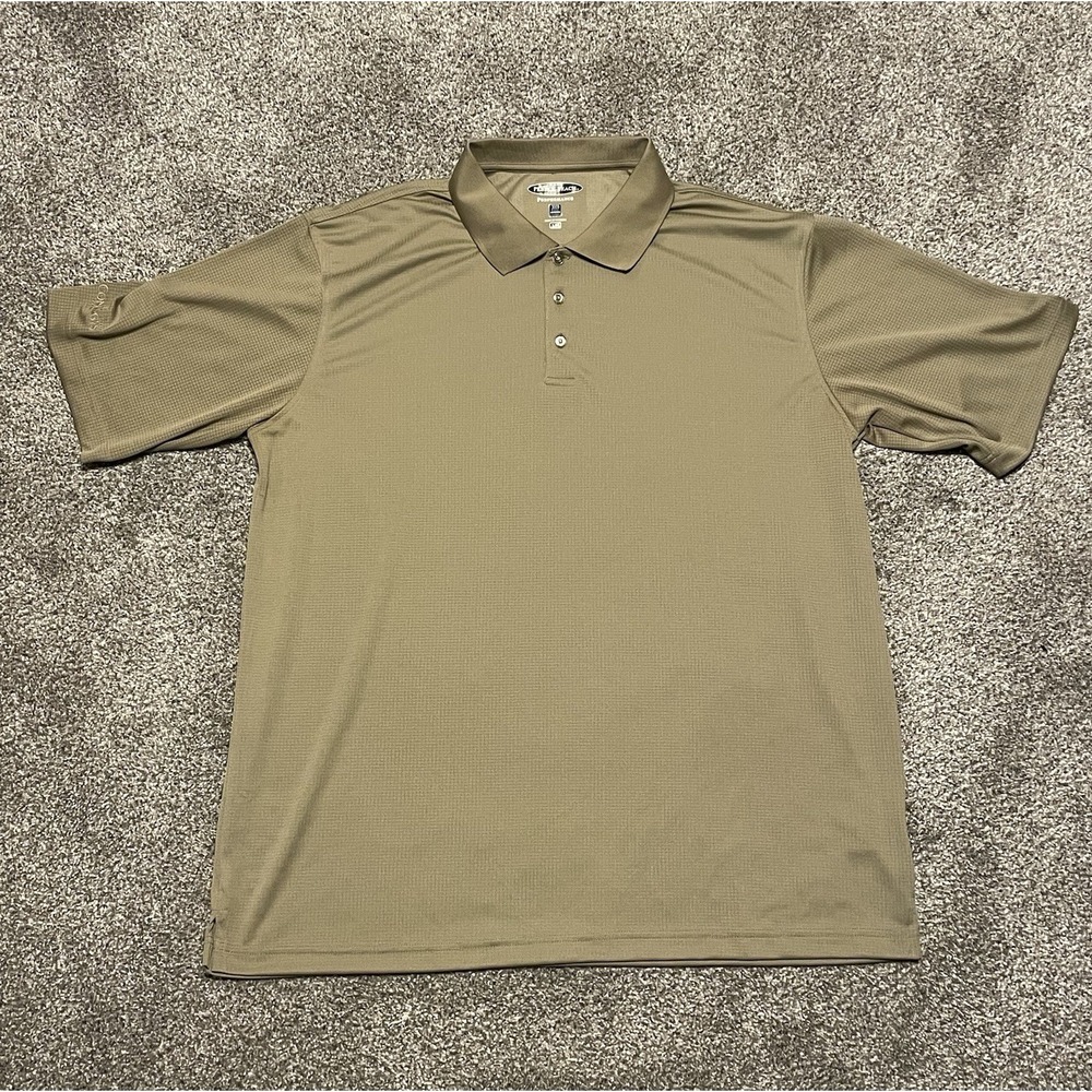 Pebble Beach Performance Golf Polo Men's XXL  Tan Micro Grid Stitch Stretch